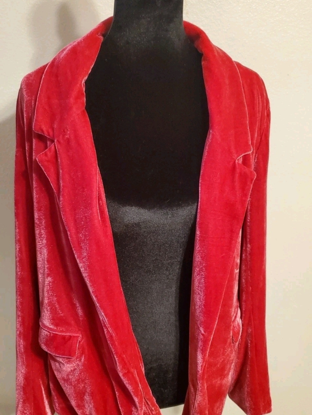 Red Velvet Blazer Womens Small 7th Avenue Open Front Dress Jacket